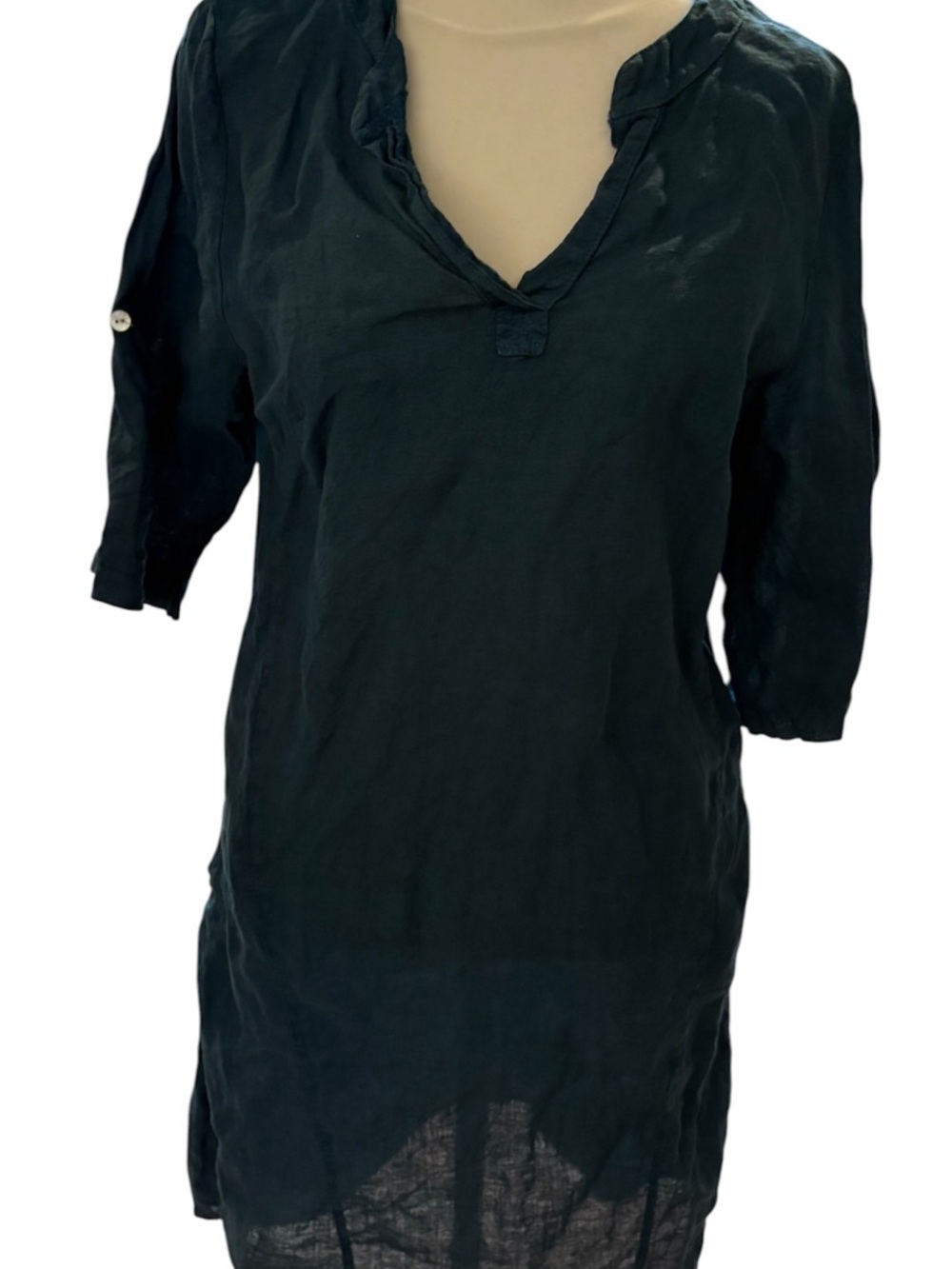 Femme Fatale Navy linen Tunic V-Neck Dress. Size S